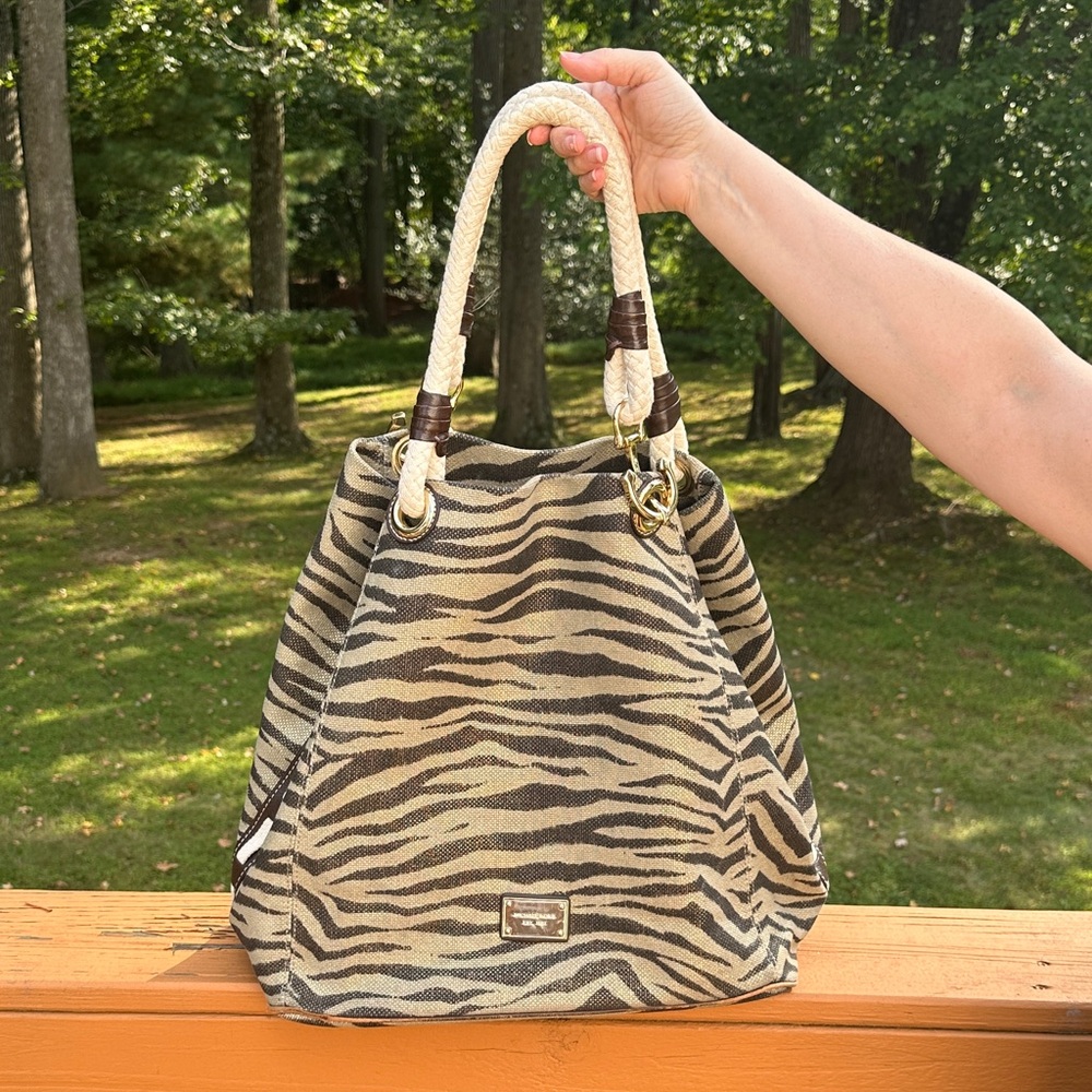 Michael Kors Marina Large Zebra Print Canvas Tote